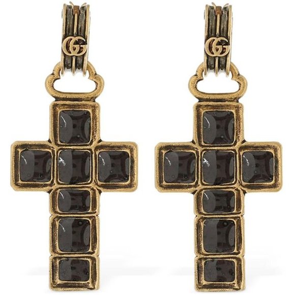 Gucci Enameled Cross Earrings in Gold